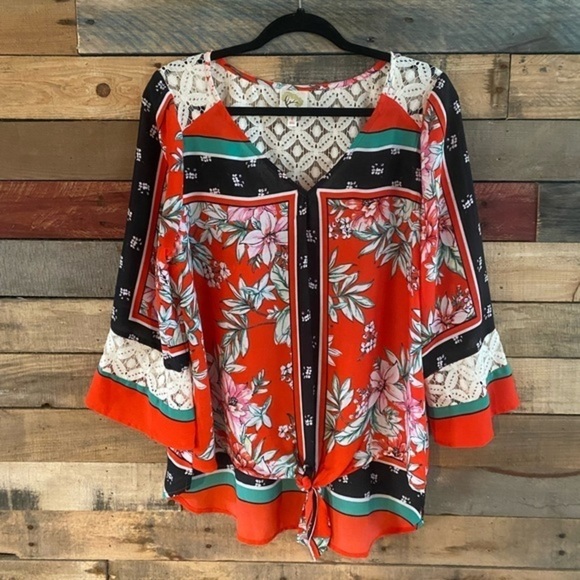 Anthropologie Fig and Flower Floral Blouse - Orange, Black, Green - Picture 1 of 8